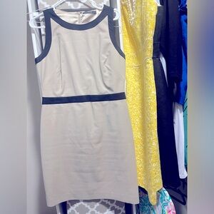 Tahari tan and black dress